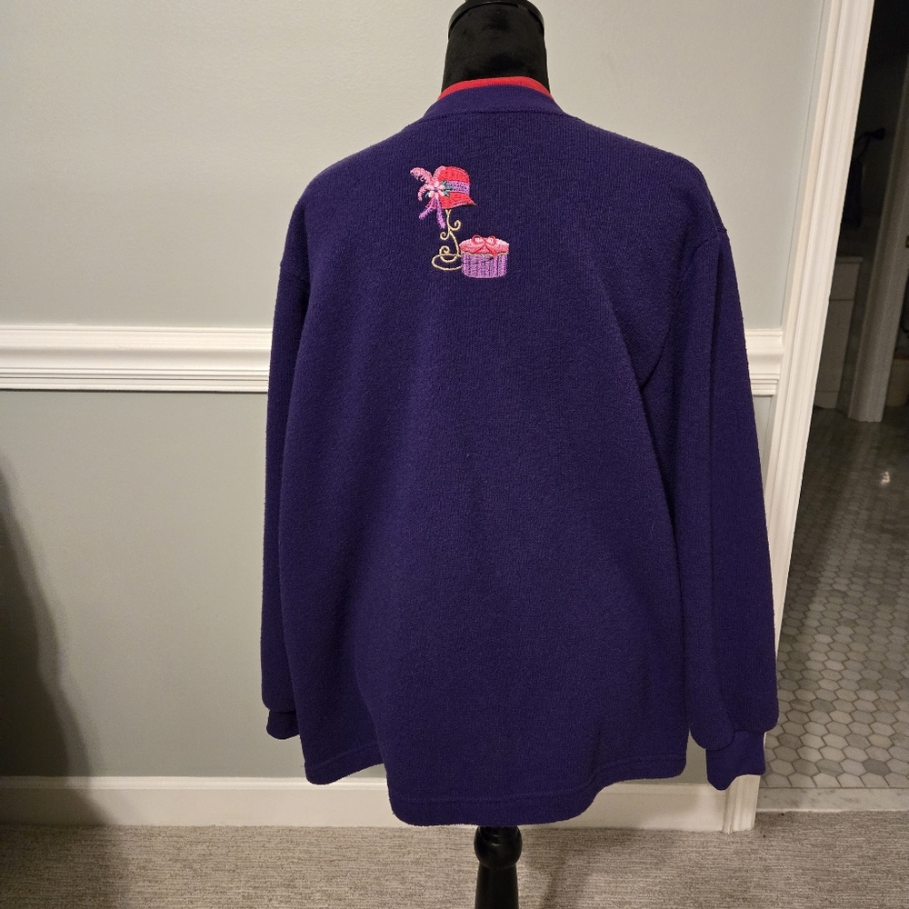 Bon Worth Vintage Purple Red Hat Society sweater cardigan with purse handbag - Picture 6 of 13